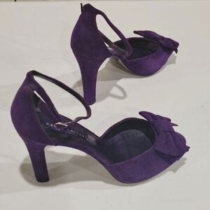 Ralph Lauren Collection  Purple Suede Ankle Strap Platform Heels with Bow Size 9